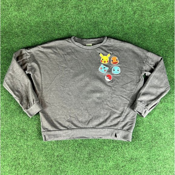 Pokemon Tops - Pokemon Patches Grey Pullover Crewneck Sweater Womens Size Large